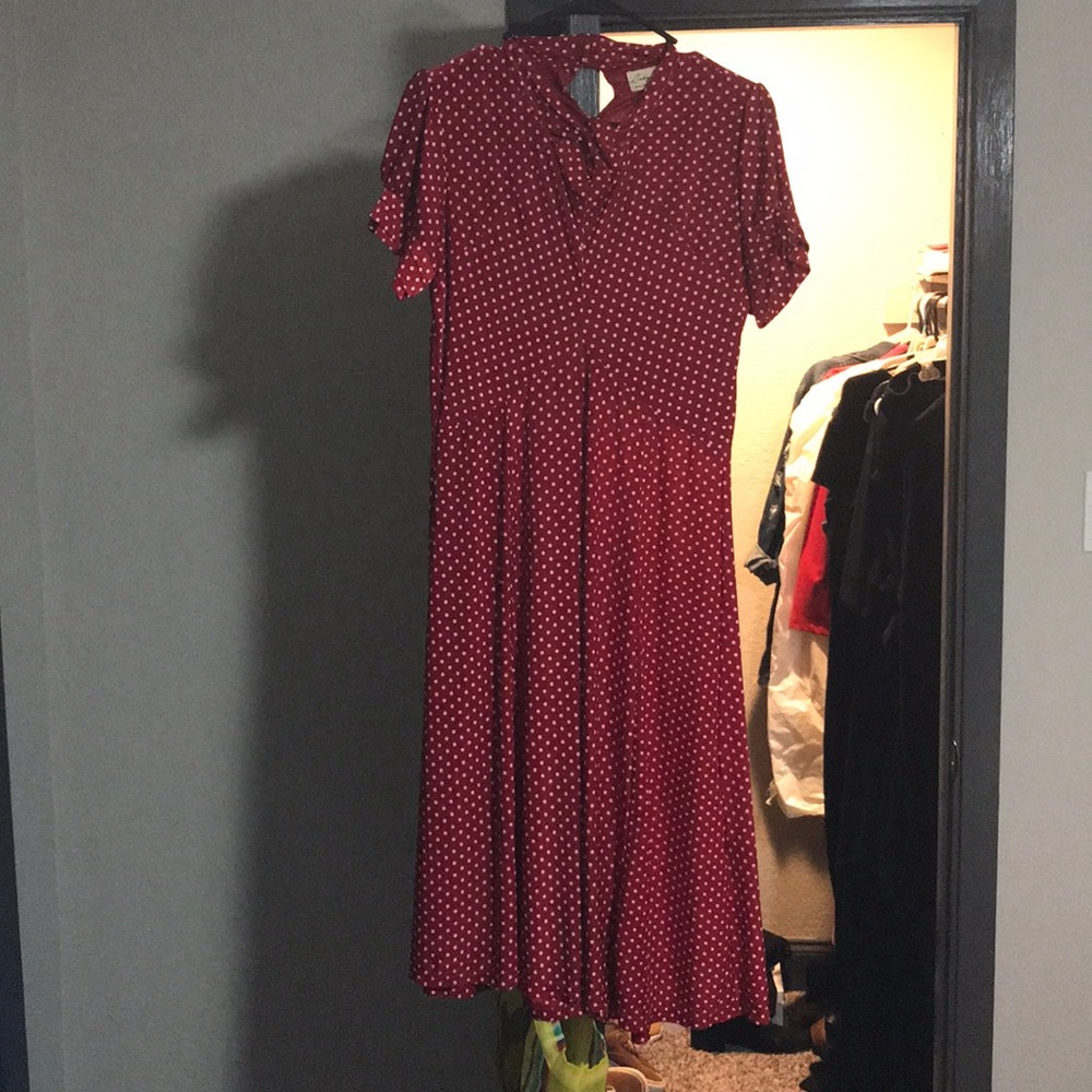 Red and white polka dot dress
